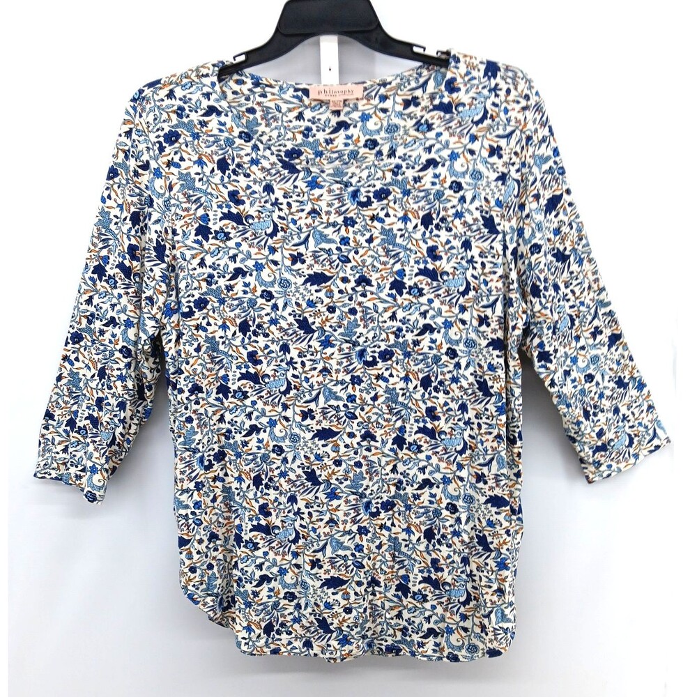 Philosophy Shirt Womens Plus Size 2X White Floral 3/4 Sleeve Round Neck Top